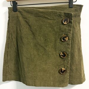 Altar’d State Olive Corduroy Faux Wrap Mini Skirt M Button Front